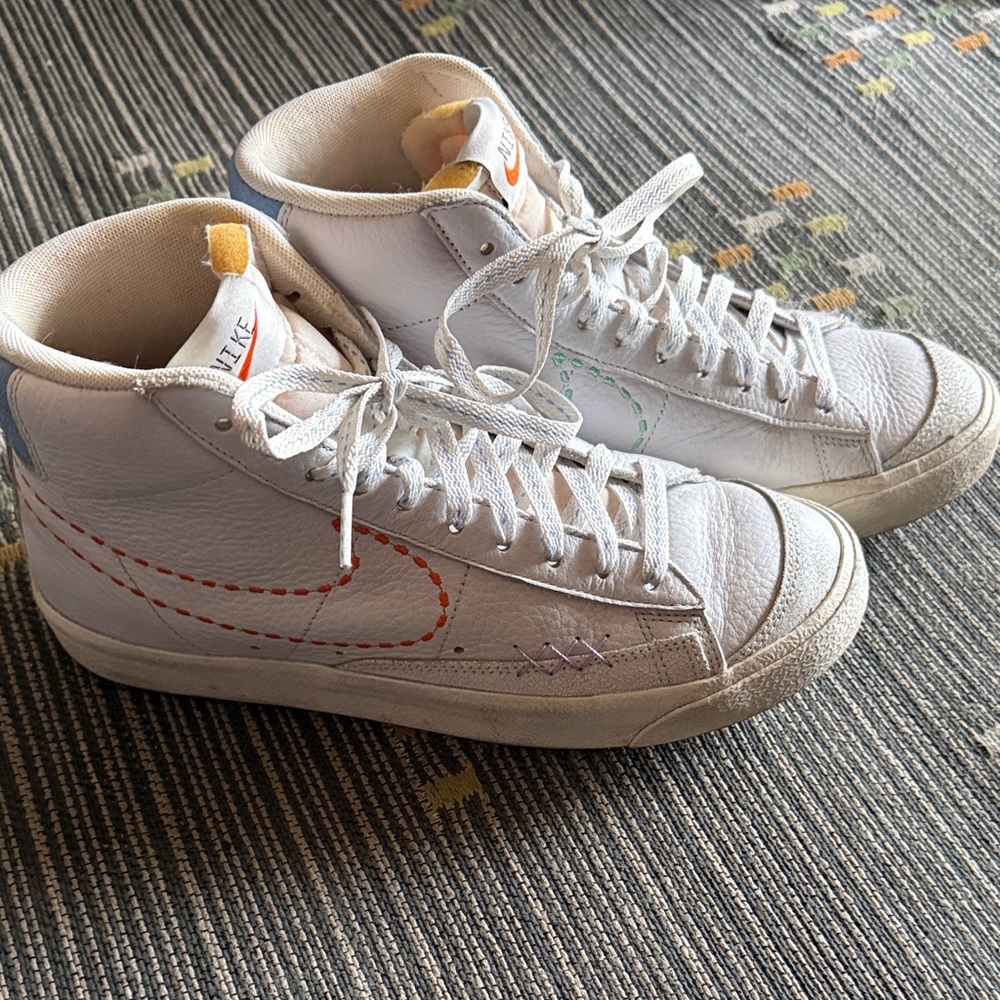 Nike White and Orange High-Top Sneakers